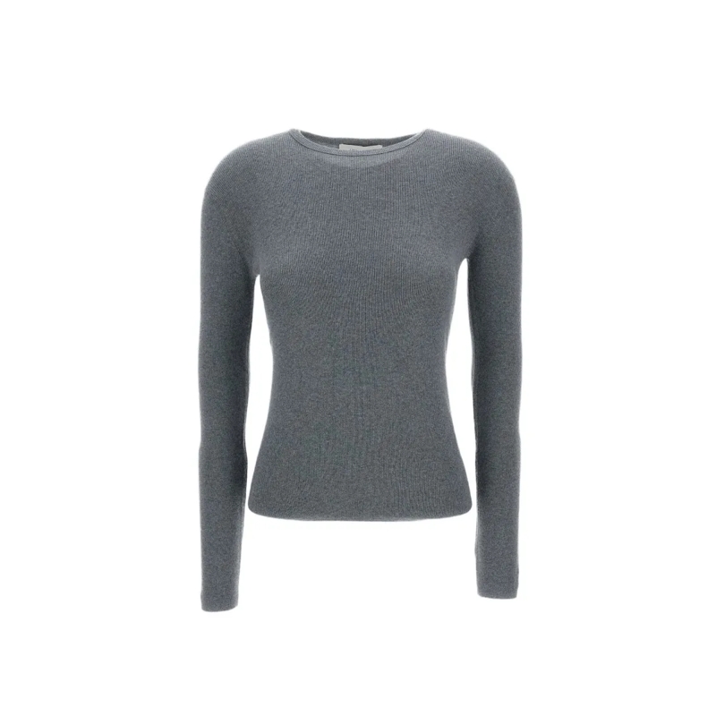 Lisa Yang Pullover Fitted Grey Long-Sleeve T-Shirt With Ribbed Trim Grey