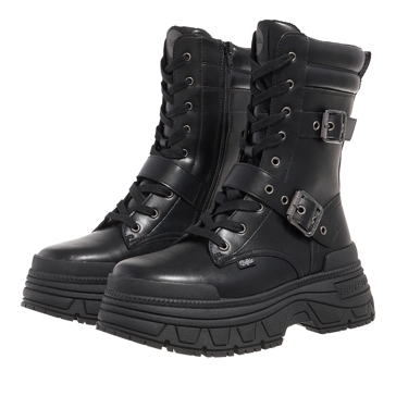 Buffalo Fusion Lace Up Biker Black Botte