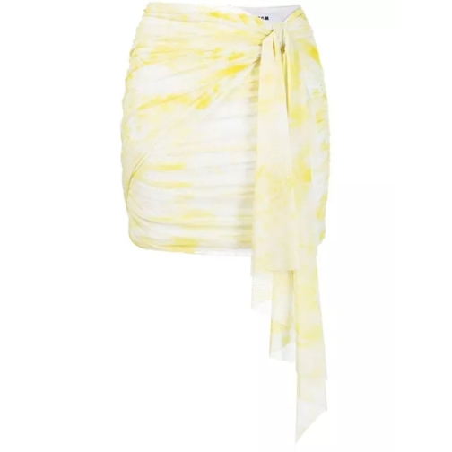 MSGM Graphic-Print Ruched Miniskirt Yellow 