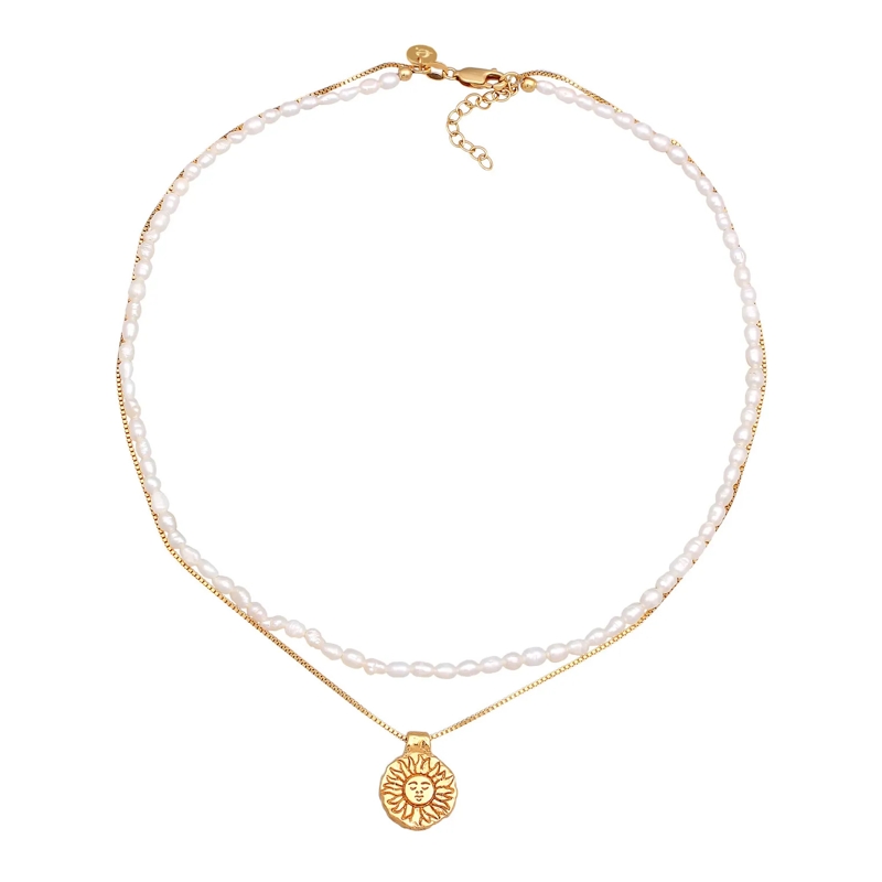 Elli Choker Halskette Choker Layer Sonne Süßwasserperlen 925 S gold(Image 5)
