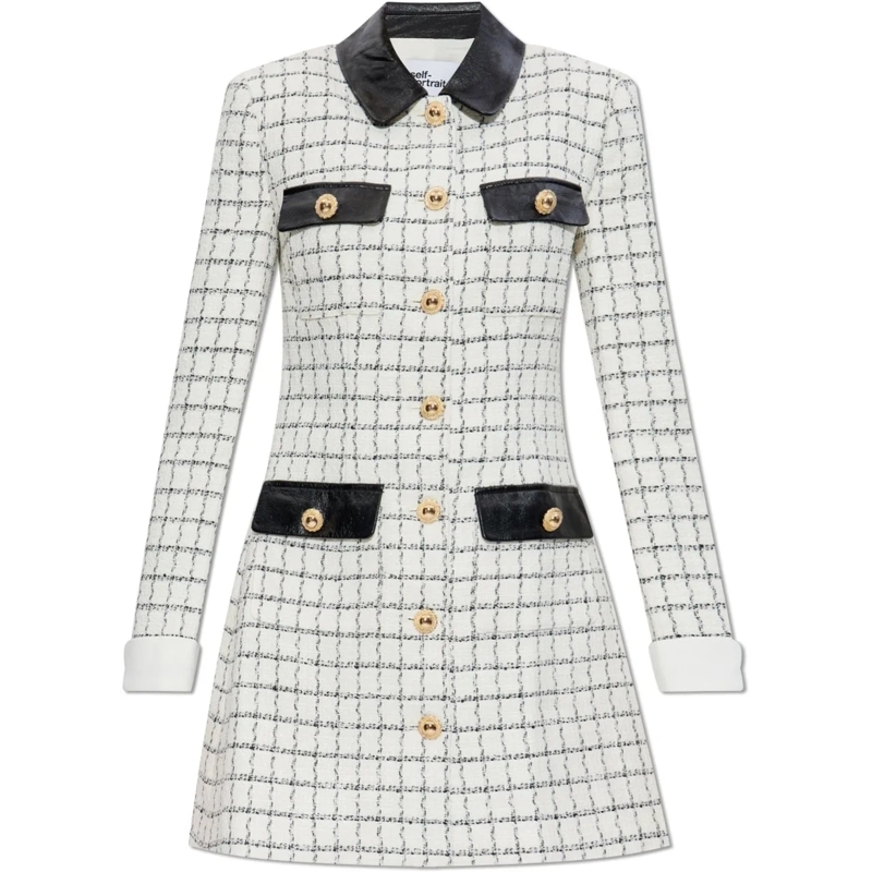 Self Portrait Robe midi dress cream check weiß