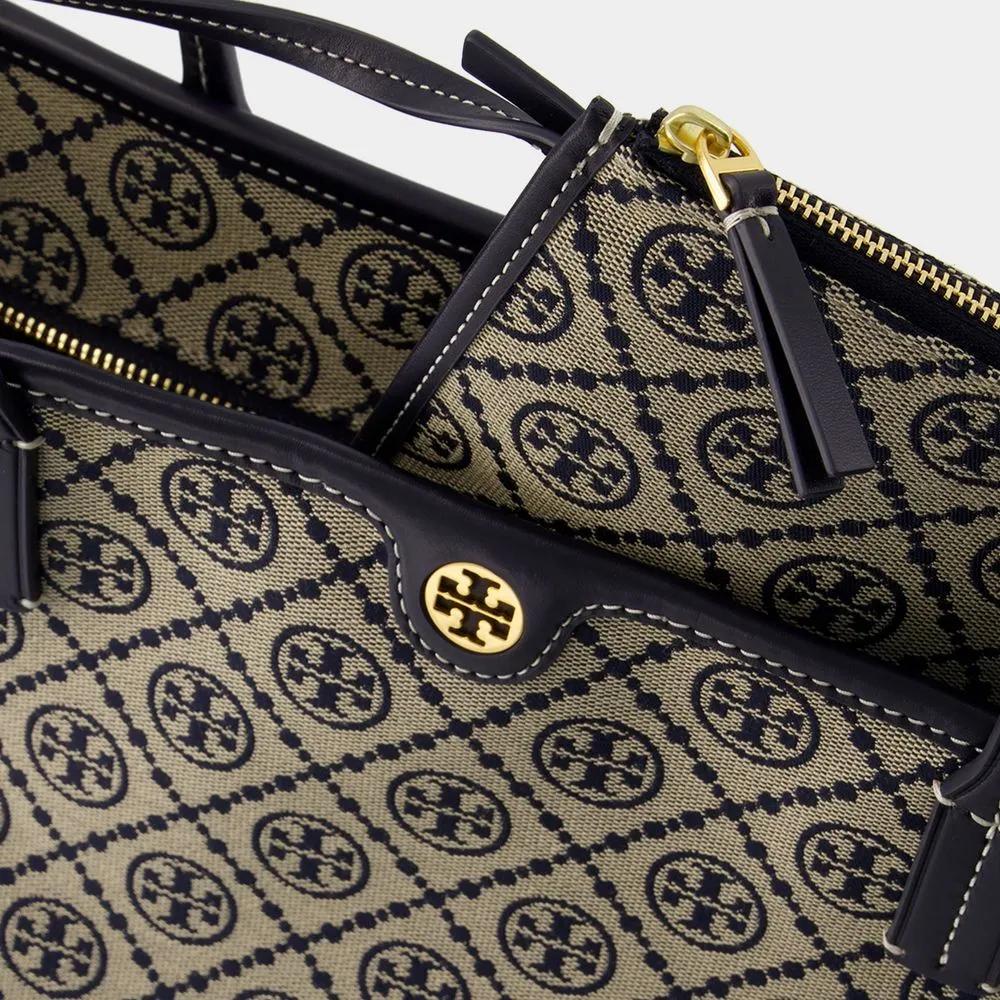 TORY BURCH Totes & shoppers T Monogram Zip Shopper Bag Cotton Tory Navy in blauw