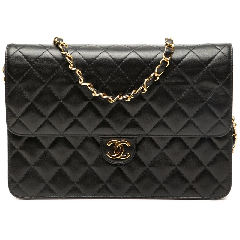 Chanel Sac à bandoulière Medium CC Quilted Lambskin Single Flap schwarz