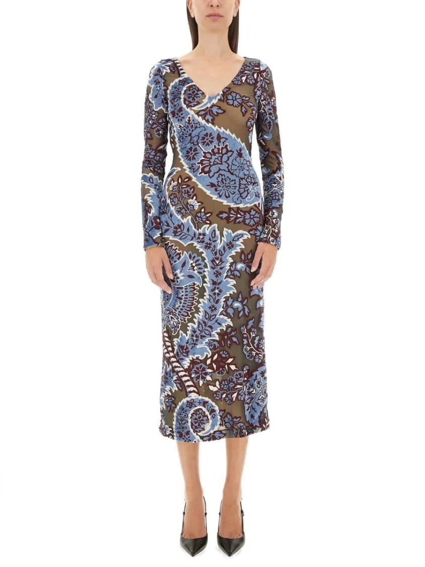 Thumbnail - Etro - Velvet Jacquard Tulle Dress - Größe 40 - blau