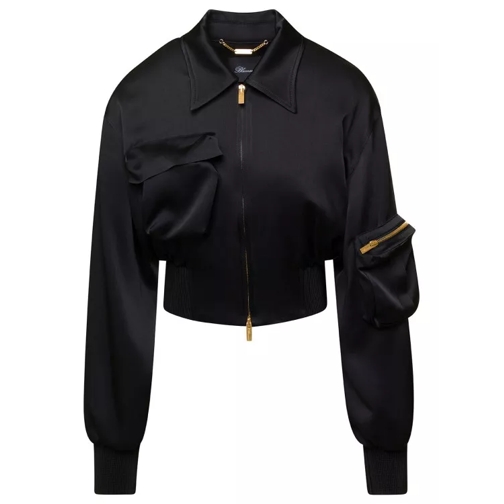 Blumarine Black Cropped Jacket With Macro Patch Pockets In S Black 