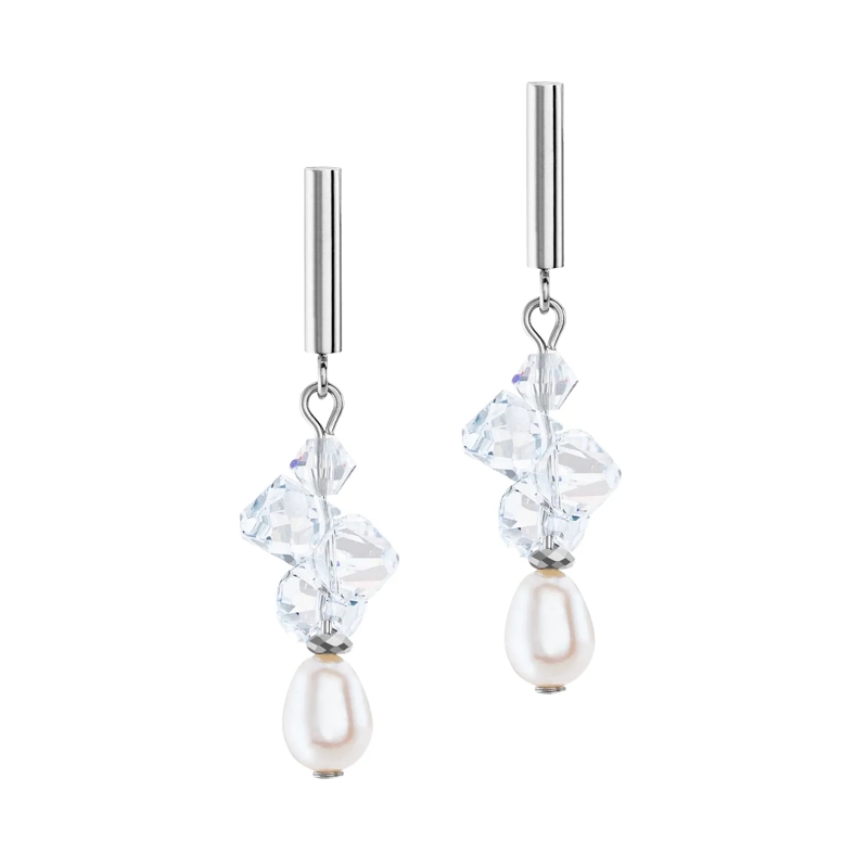 COEUR DE LION Ohrstecker Ohrringe Dancing Crystals & Pearls weiss