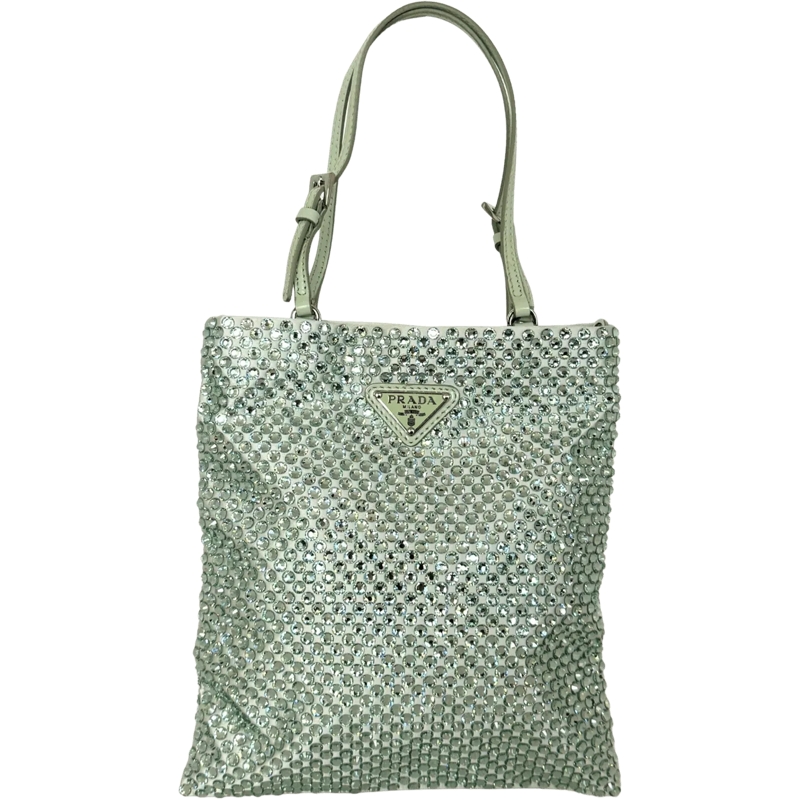 Prada Tote Prada satin handbag with crystal embellishment, aq grün