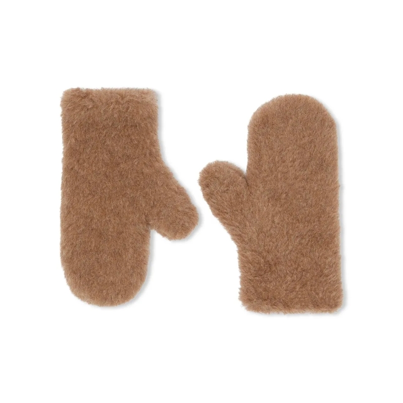 Max Mara Gants Plush Brown Mittens With Leather Strap Brown