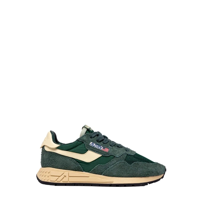 Autry International Lage-top sneaker Retro-Inspired Green Sneakers With Crackled Leathe Green
