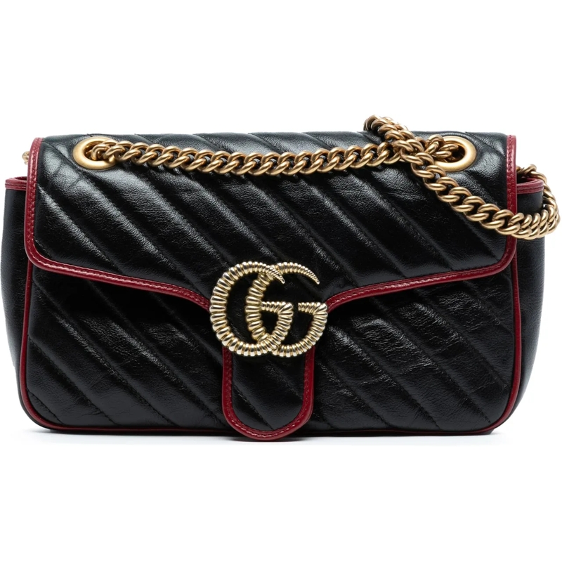 Gucci Sac à bandoulière Medium GG Marmont Matelasse Diagonal Leather Torch schwarz