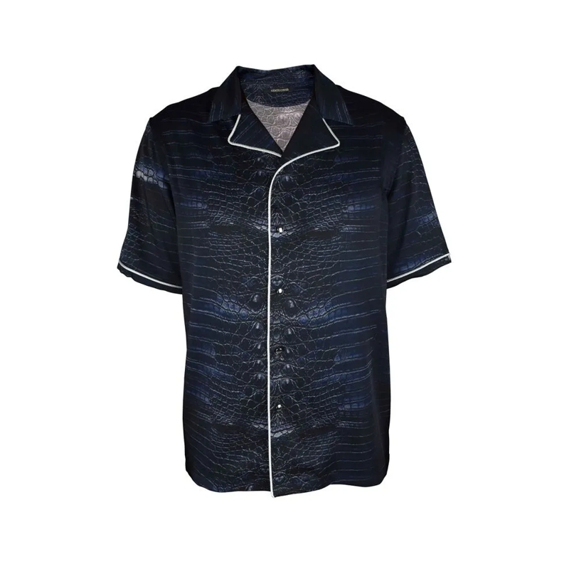 Roberto Cavalli Overhemd Caiman Print Short-Sleeve Shirt With Logo Detail Black