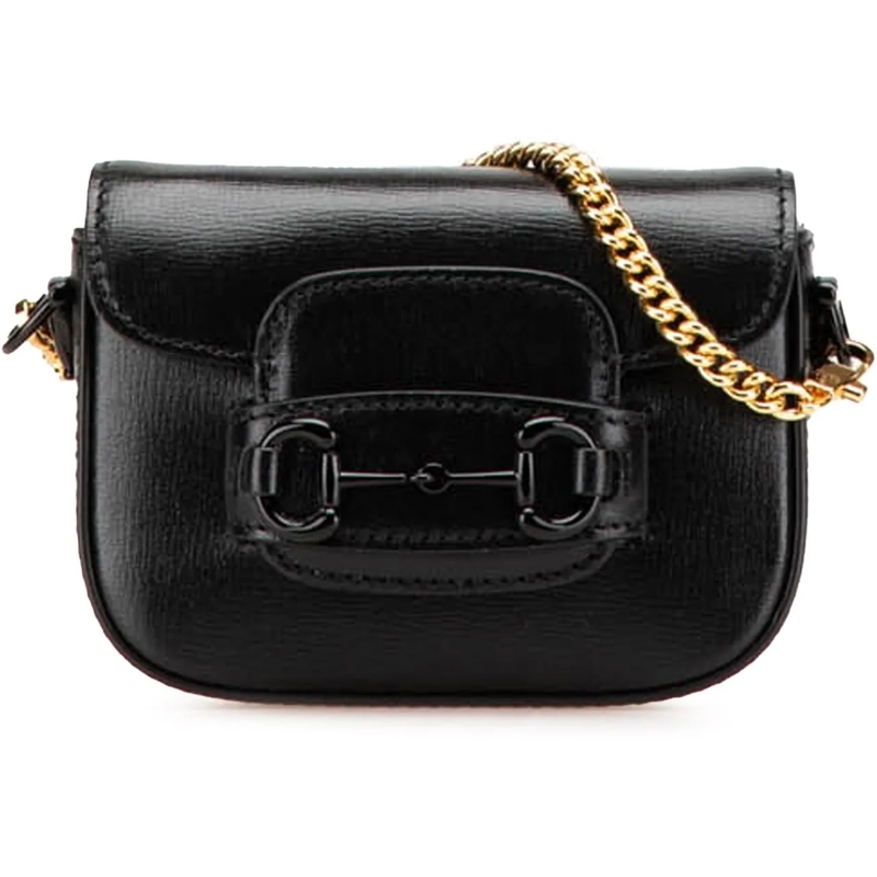 Gucci Schultertasche Mini Leather Horsebit 1955 Web Satchel schwarz