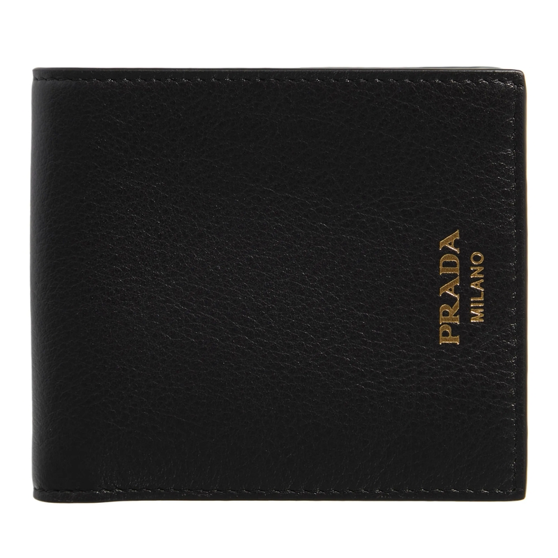 Prada Bi-Fold-Portemonnaie Geldbörse Leder Softgrain schwarz