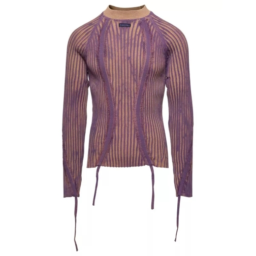 Blumarine Beige And Violet Hand-Painted Rib Sweater With Dra Pink 