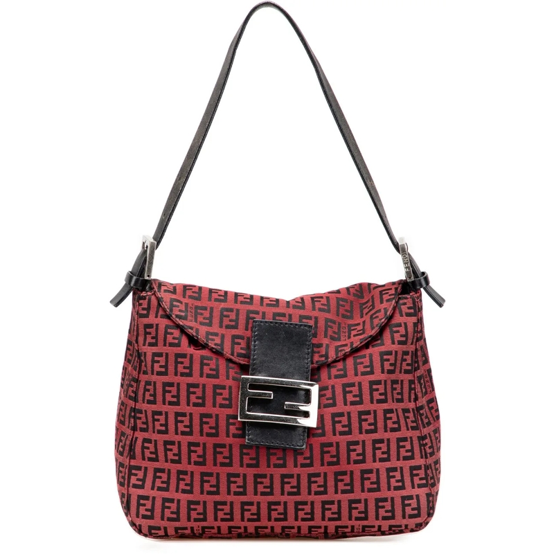 Fendi Schultertasche Zucca Canvas Double Flap Mamma rot