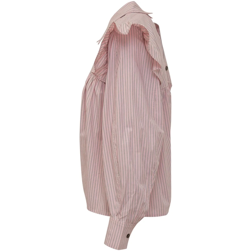 GANNI Chemisier Blusa a Righe con Volant rose(Image 3)