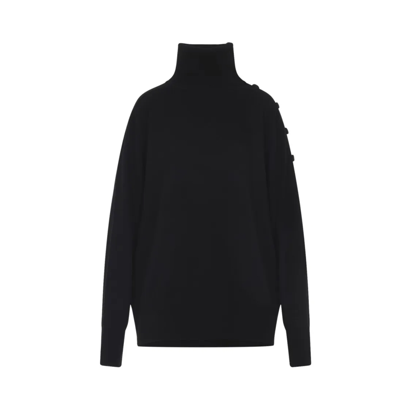 Dries Van Noten Pullover High-Neck Cashmere Sweater With Button Detail Black