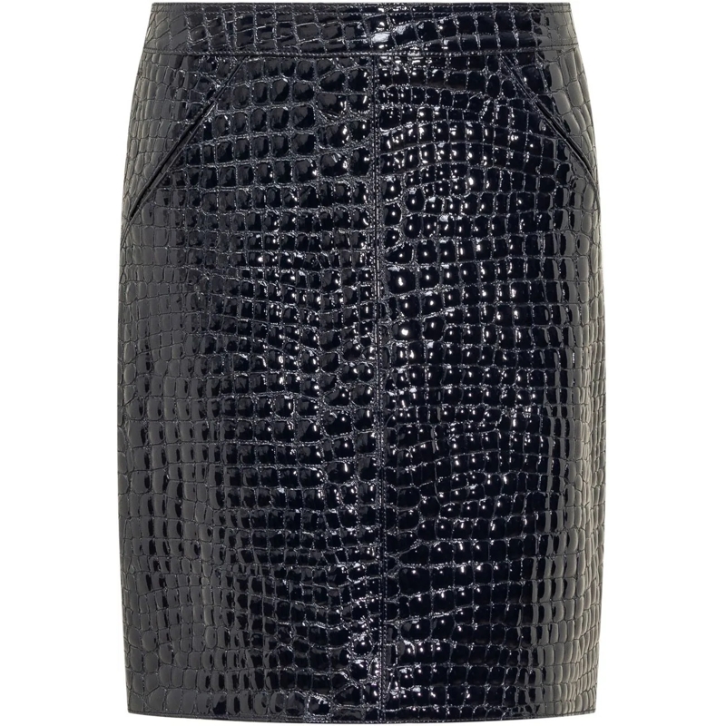 Tom Ford Midirock Gonna in Pelle Goffrata a Coccodrillo schwarz