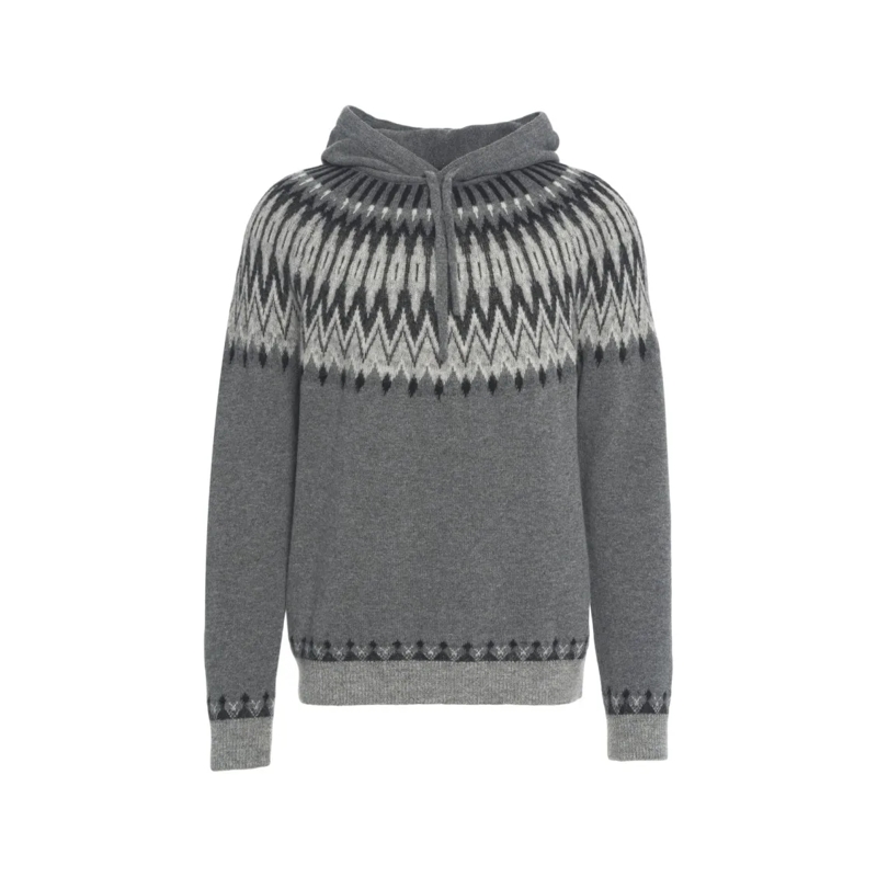 Roberto Collina Trui Norwegian Pattern Knit Hoodie With Drawstring Grey
