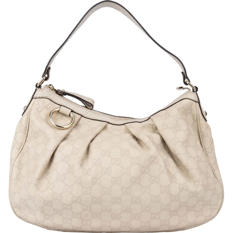 Gucci Schultertasche Gucci GG Leather Monogram Sukey Hobo Shoulder Bag weiß