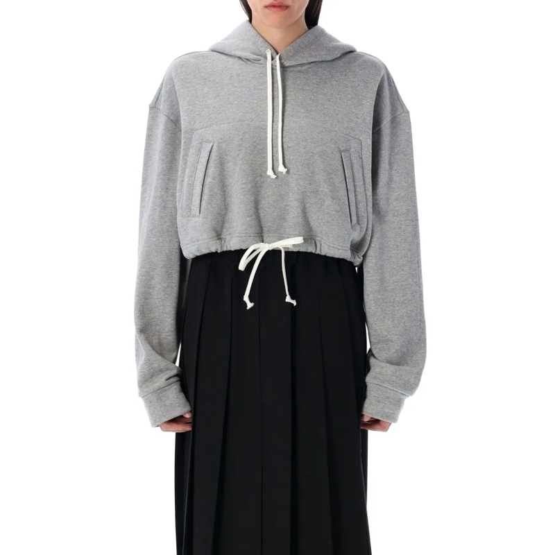 Comme des Garcons  Cropped Grey Hoodie With Drawstring Grey
