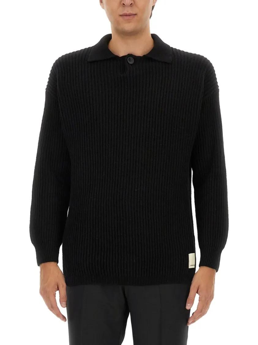 Thumbnail - Emporio Armani - Ribbed Wool Jersey With Classic Collar - Größe M - schwarz