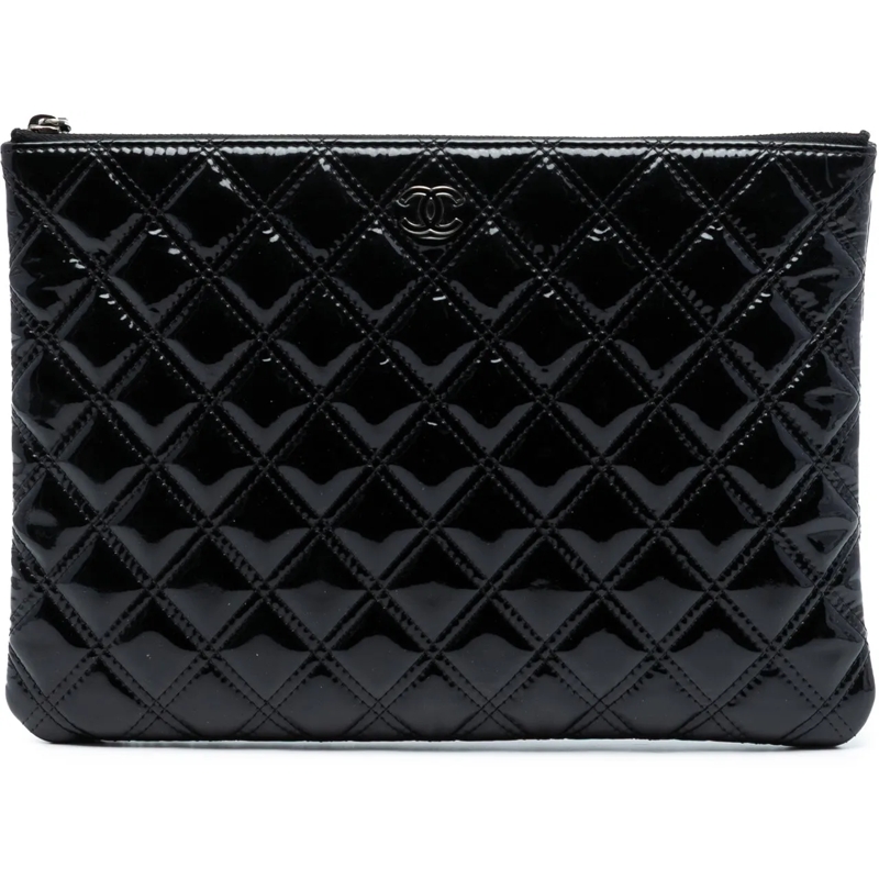 Chanel Clutch Medium Quilted Patent Double Stitch O Case Clutch schwarz