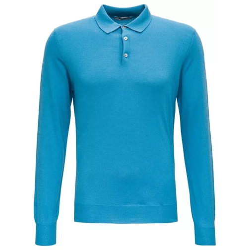 Gaudenzi Light Blue Long Sleeveed Polo Shirt In Wool And Si Blue 