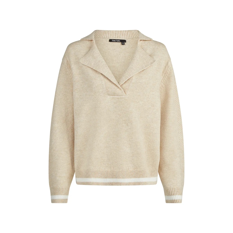 Marc Aurel  Pullover- Kontrastringel- fallendes Revers- üb beige
