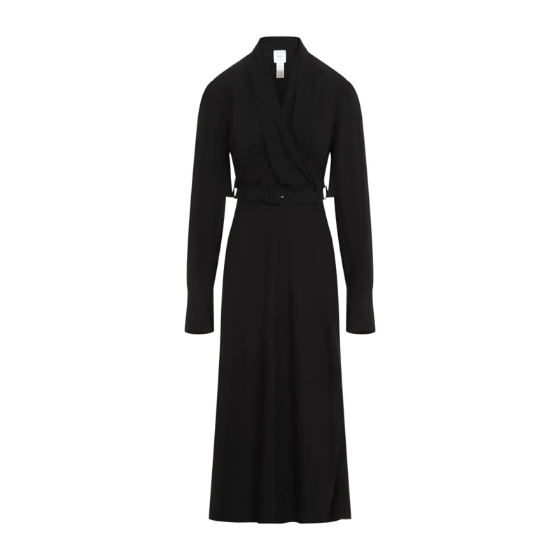 Patou  Wrap Dress With Belt And Flowing Skirt Black