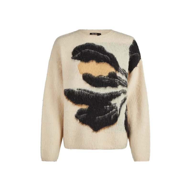 Marc Aurel  Pullover- Rundhals- Blütenintarsie- überschnit beige