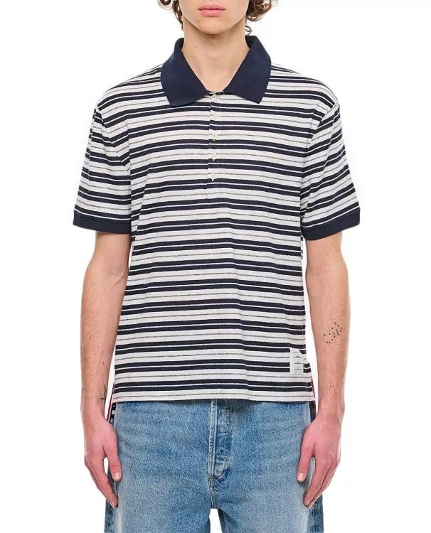 Thom Browne - Linen Striped Polo - Größe 3 - blue