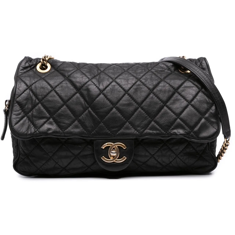 Chanel Sac à bandoulière Large Quilted Iridescent Calfskin Shiva Flap schwarz
