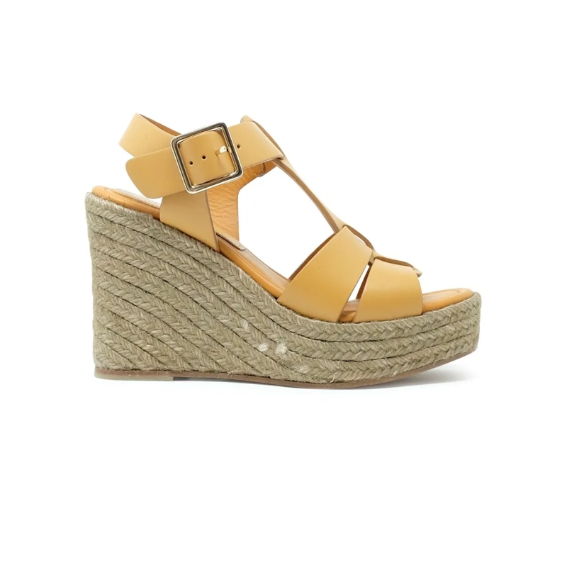 Paloma Barceló Sandales Ochre Leather Alison Wedge Sandals Neutrals