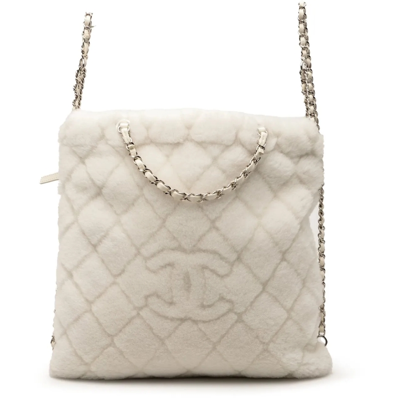 Chanel Rucksack CC Shearling Coco Neige Backpack weiß