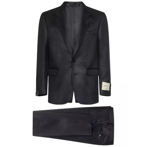 Lardini Charcoal Grey Linen Slim-Cut Suit Black Pantalons