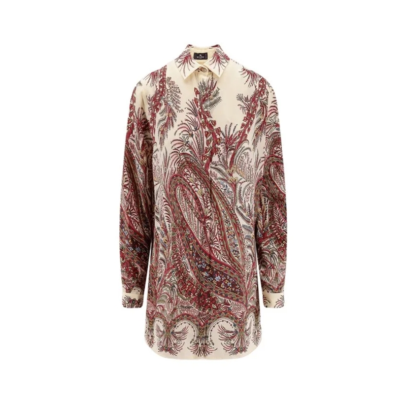 Etro Overhemd Long Silk Crêpe De Chine Shirt Multicolor