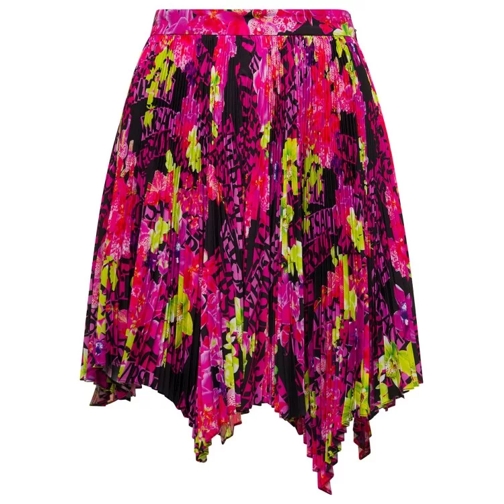 Versace Multicolor Asymmetric Pleated Mini-Skirt With Logo Multicolor 