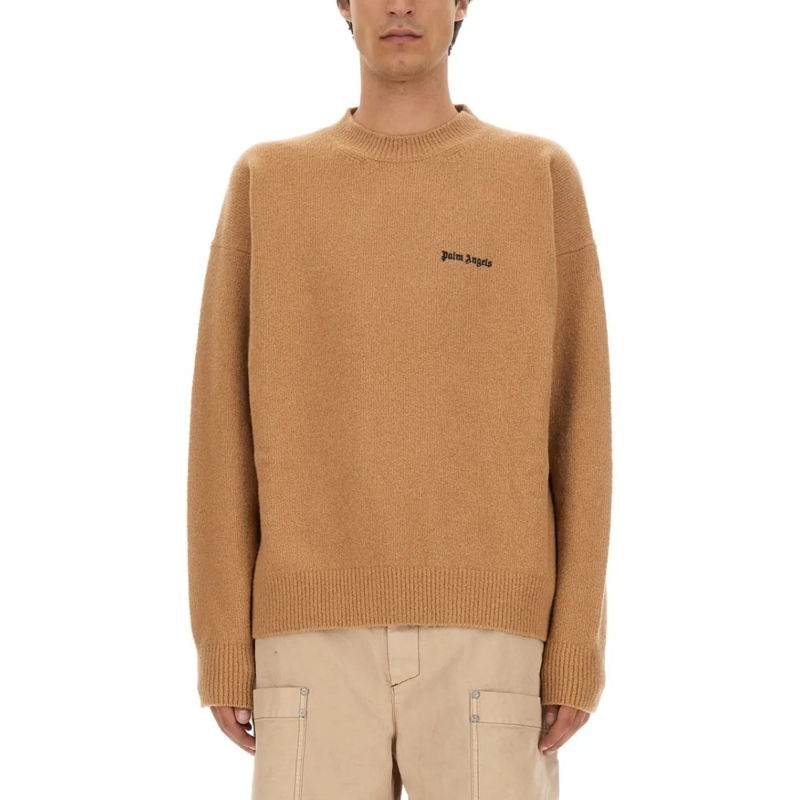 Palm Angels Pullover Jersey With Logo Neutrals