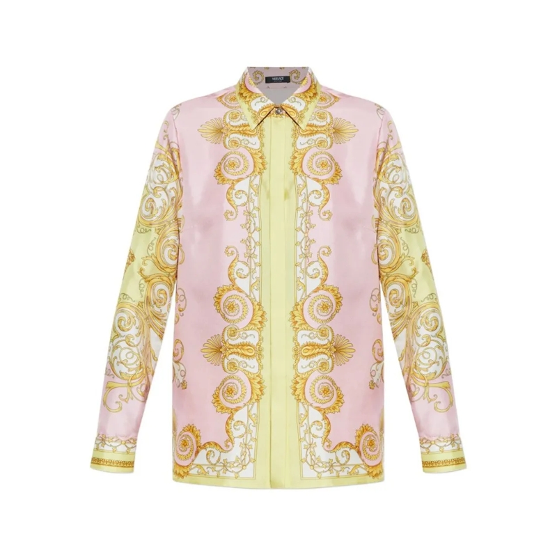 Versace Hemd Baroque-Inspired Silk Shirt With Golden Motifs Multicolor