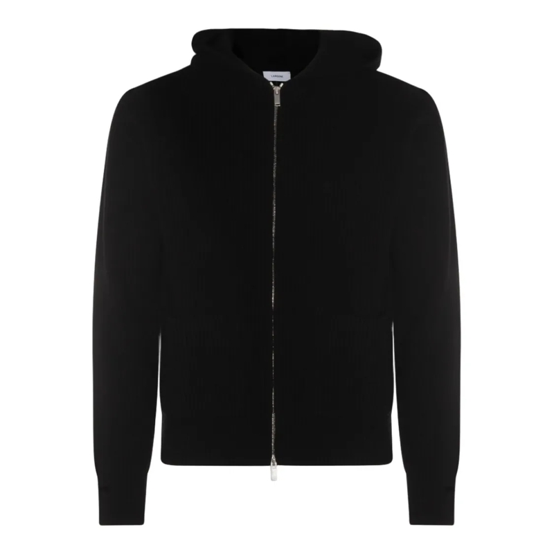 Lardini Pullover Ribbed Black Zip-Up Sweater With Hood Black