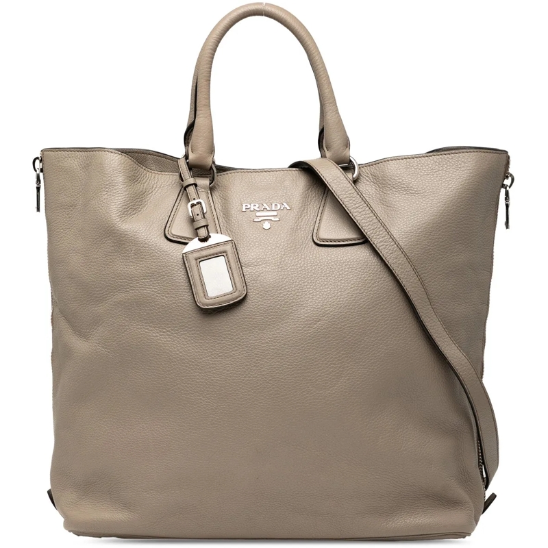 Prada Schultertasche Vitello Daino Side Zip Convertible Tote braun