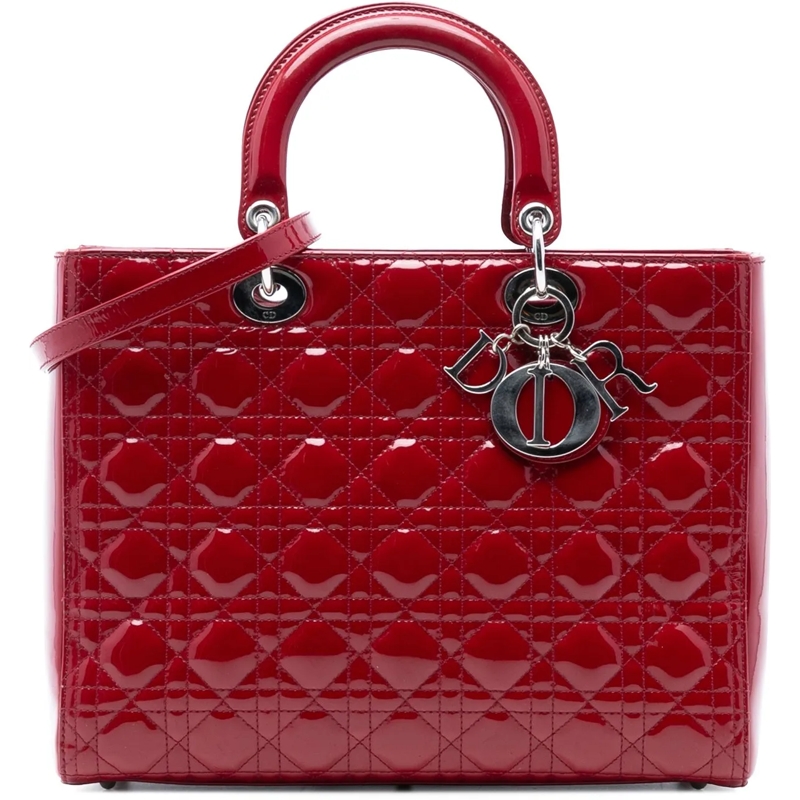 Christian Dior Schultertasche Large Patent Cannage Lady Dior rot