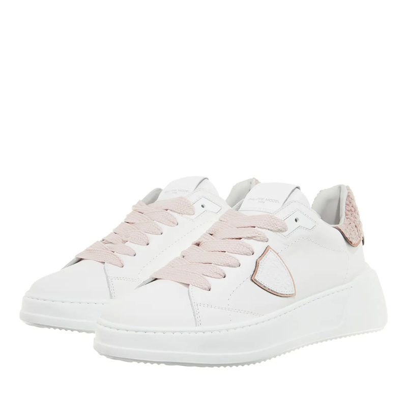 Philippe Model Low-Top-Sneaker Tres Temple Low Woman Veau Chenille_Blanc Rose