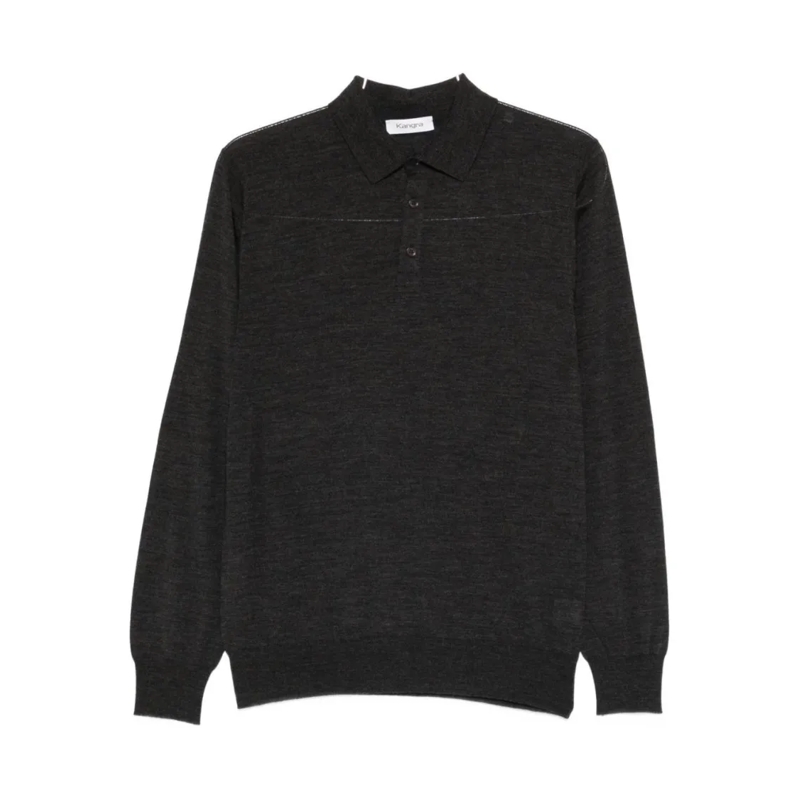 Kangra Polohemd Long Sleeve Polo Shirt In Luxurious Black Wool Black