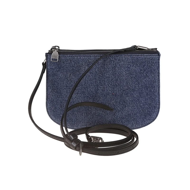 Diesel Schoudertas Denim Shoulder Bag With Embossed Logo Blue