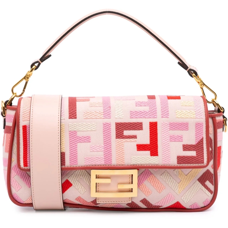 Fendi Sac à bandoulière Zucca Embroidered Canvas Baguette Satchel rose
