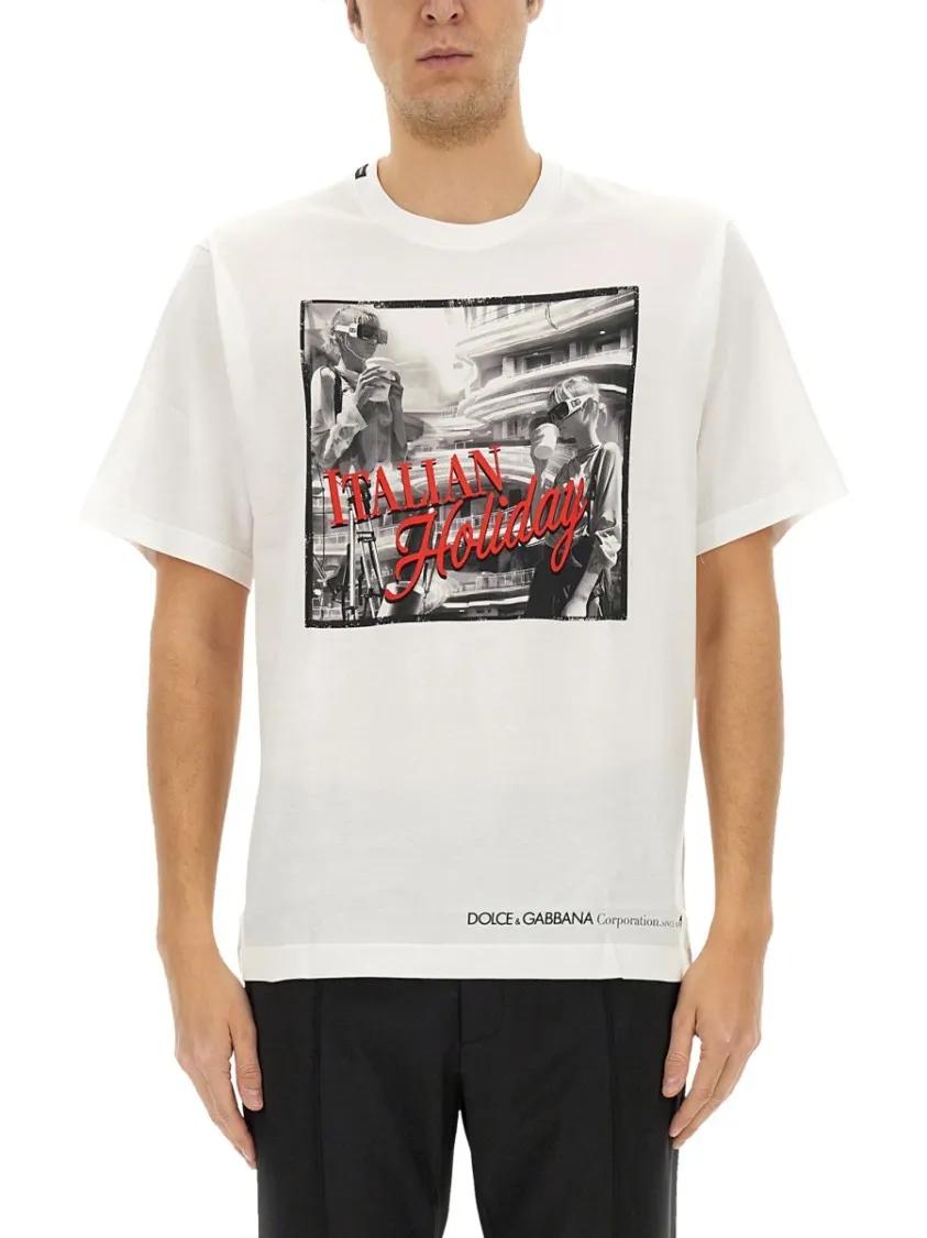 Thumbnail - Dolce&Gabbana - Cotton T-Shirt With "Italian Holiday" Print - Größe 48 - weiß