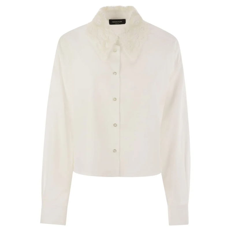 Fabiana Filippi Overhemd Cropped Shirt With Lace Collar White