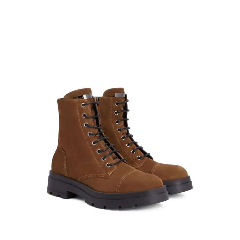 Giuseppe Zanotti Bottes Lace-Up Brown Leather Ankle Boots With Side Zipper Brown